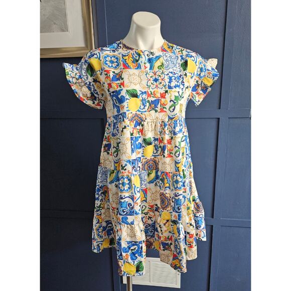 SHEIN Dresses & Skirts - Shein Italian Lemon Tile Print Baby doll Dress Sz small